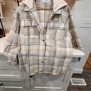 Plaid Women's Jacket in Cream and Brown